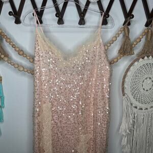 NEW Anthropologie En elly V Neck Lace Sequin Slip Dress